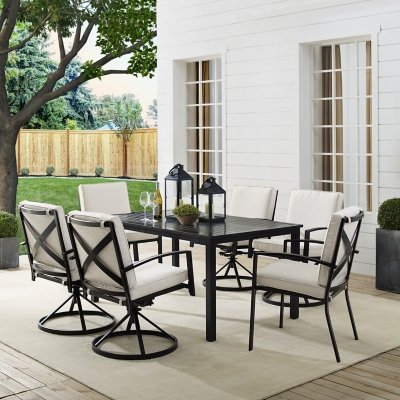 Crosley Furniture Kaplan Outdoor Dining Table and 4 Swivel Chairs and 2 Dining Chairs, Oatmeal