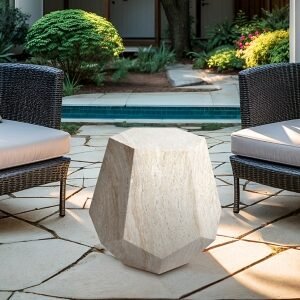 Empire Art Direct Celestial Harmony Accent Side Table, Beige