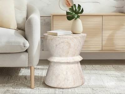 Empire Art Direct Ethereal Fusion Accent Side Table, Beige