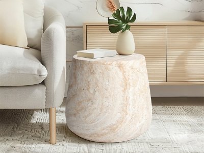 Empire Art Direct Golden Glow Accent Side Table, Beige