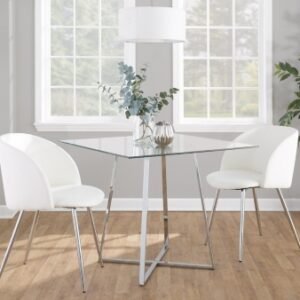 LumiSource Cosmo Square Dining Table, Clear/Chrome