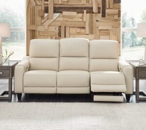 Mosswell Dual Power Leather Reclining Sofa Leather, Almond