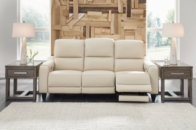 Mosswell Dual Power Leather Reclining Sofa Leather, Almond