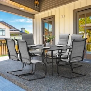 Nuu Garden Aether Outdoor Dining Table and 6 Chairs, Gray