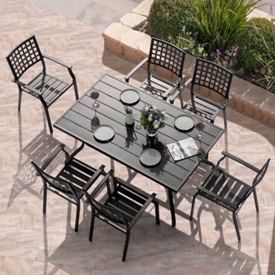 Nuu Garden Outdoor Dining Table with 6 Chairs, Black