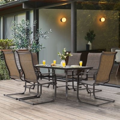 Nuu Garden Outdoor Dining Table with Umbrella Hole and 6 Chairs, Brown