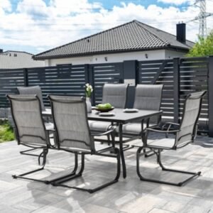 Nuu Garden Verve Outdoor Dining Table with Umbrella Hole and 6 Chairs, Gray