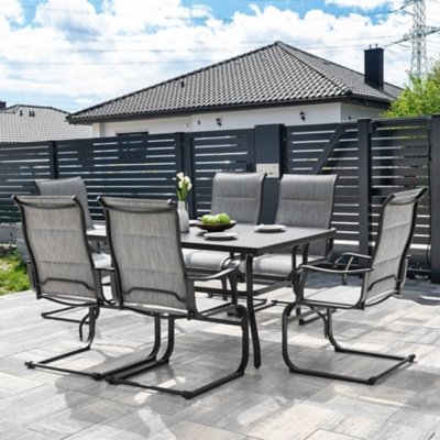 Nuu Garden Verve Outdoor Dining Table with Umbrella Hole and 6 Chairs, Gray