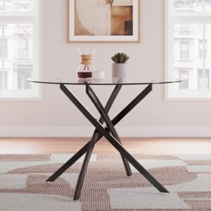 Pharwynn Dining Table, Black, Glass/Metal