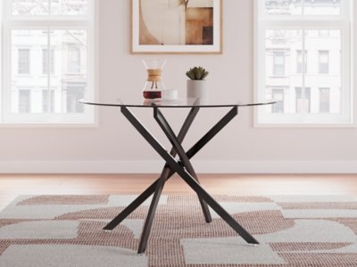 Pharwynn Dining Table, Black, Glass/Metal