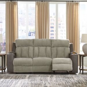 Stately Check Dual Power Reclining Sofa, Sisal