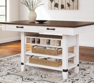 Valebeck Counter Height Storage Dining Table with Wine Rack and Shelves, White/Brown, Wood