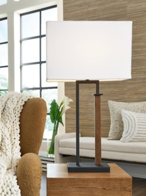 Voslen Table Lamp, Black/Brown