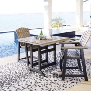Fairen Trail Outdoor Counter Height Dining Table and 2 Barstools, Black/Driftwood