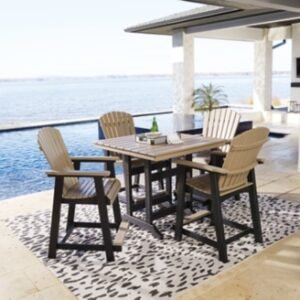 Fairen Trail Outdoor Counter Height Dining Table and 4 Barstools, Black/Driftwood