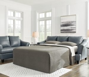 Genoa Queen Leather Sofa Sleeper Leather, Steel