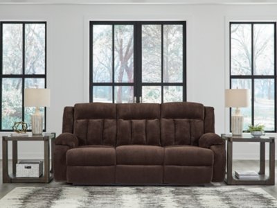 Greely Bend Power Reclining Sofa with Drop Down Table, Chocolate