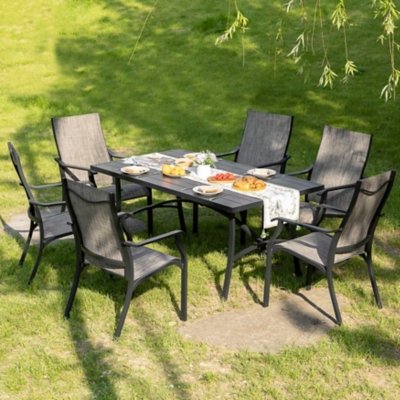 Nuu Garden Outdoor Dining Table and 6 Textilene Chairs, Gray/Black