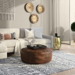 Simpli Home Connor Coffee Table Pouf, Distressed Brown