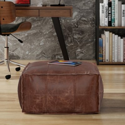 Simpli Home Sheffield Coffee Table Pouf, Distressed Brown