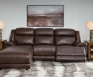 VonKurt 3-Piece Power Leather Reclining Modular Sofa Chaise, Dark Brown