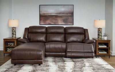 VonKurt 3-Piece Power Leather Reclining Modular Sofa Chaise, Dark Brown