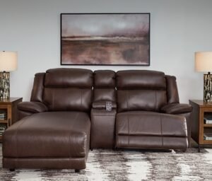 VonKurt 3-Piece Power Leather Reclining Modular Sofa with Chaise Leather, Dark Brown