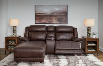 VonKurt 3-Piece Power Leather Reclining Modular Sofa with Chaise Leather, Dark Brown
