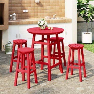 Westin Furniture Otto Outdoor Bar Height Bar Table and 4 Bar Stools, Red