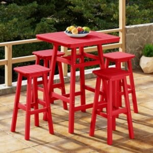 Westin Furniture Otto Outdoor Square Bar Table and 4 Bar Stools, Red