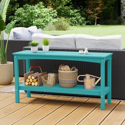 Westin Furniture Otto Outdoor Two Shelf Console Table, Turquoise