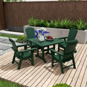 Altura Adirondack Outdoor Square Table and 4 Armchairs, Dark Green