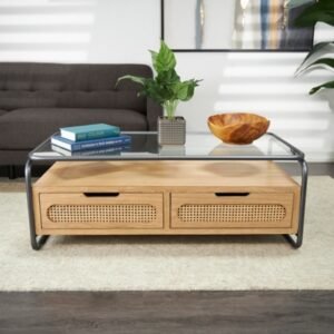 Bayberry Lane Shelf Coffee Table with Drawers, Brown