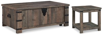 Hollum Coffee Table with 1 End Table, Rustic Brown