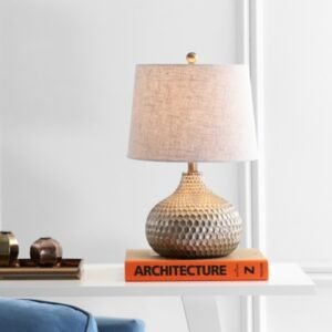 Jonathan Y Bates Honeycomb LED Table Lamp, Brass Gold/White