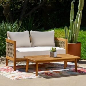Linon Outdoor Loveseat and Table, Brown