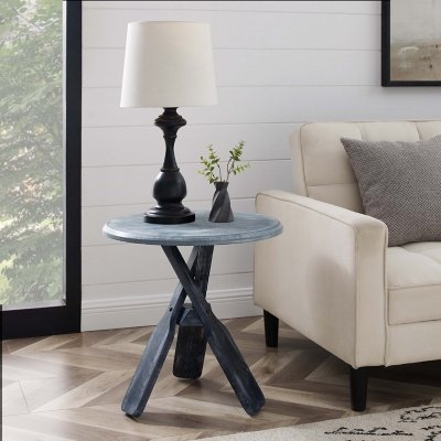 Linon Rudy Oar Side Table, Blue Gray