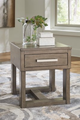 Loyaska End Table, Grayish Brown/White