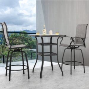 Nuu Garden Outdoor Bar Table with 2 Textilene Bar Stools, Gray/Black