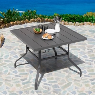 Nuu Garden Outdoor Dining Table With Umbrella, Gray