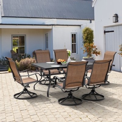 Nuu Garden Outdoor Dining Table with Umbrella Hole and 6 Chairs, Black/Brown