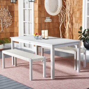 Safavieh Aquina Outdoor Dining Table and 2 Benches, Gray/Gray