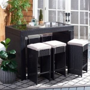 Safavieh Horus Outdoor Dining Table and 6 Stools, Black/Light Gray