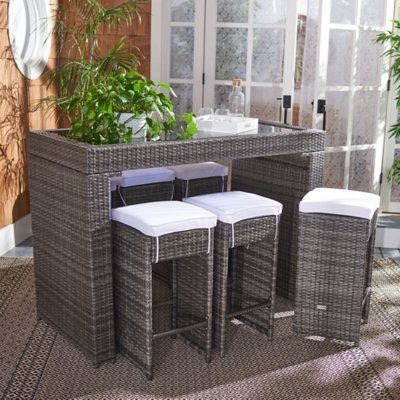 Safavieh Horus Outdoor Dining Table and 6 Stools, Gray Brown/White