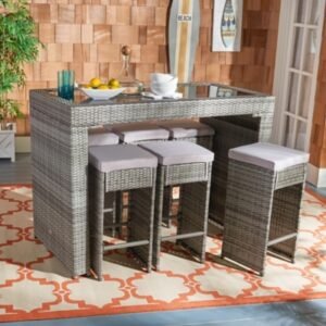 Safavieh Horus Outdoor Dining Table and 6 Stools, Gray/Gray