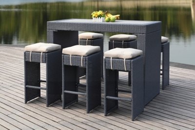 Safavieh Sanders Outdoor Bar Table and 6 Bar Stools, Titanium/Sand