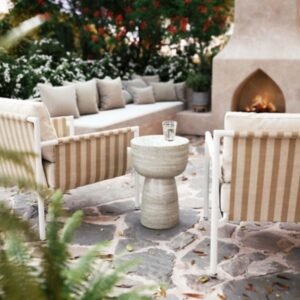 TOV Furniture Charra Side Table, Travertine