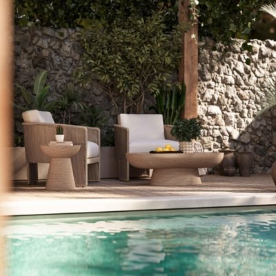 TOV Furniture Eclipse Indoor / Outdoor Coffee Table, Travertine