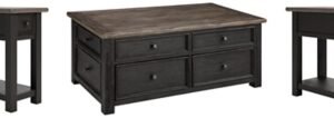Tyler Creek Coffee Table with 2 End Tables, Grayish Brown/Black