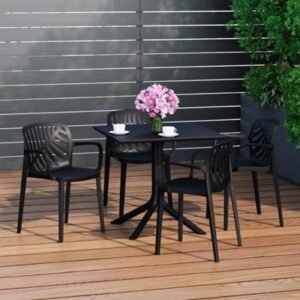 Westin Furniture Frond & Form Outdoor Dining Table and 4 Leaf Back Chairs, Black